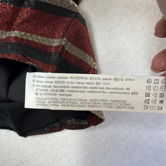 Zara Claret Metallic Pleated Midi Skirt Size Medium Black Red Gold - Picture 5 of 8